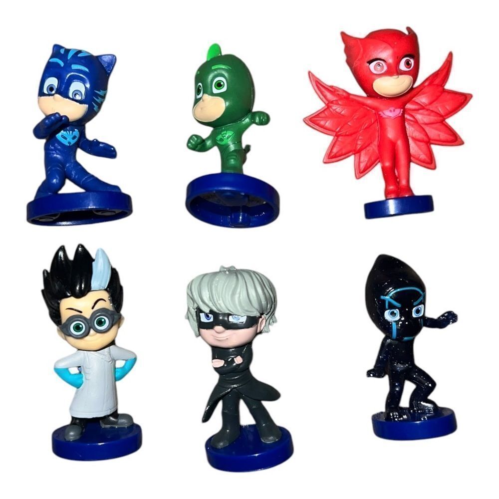 PJ Masks Set of 6 Mini Figures Figurines Cake Toppers Cat Boy Gecko Owlette EUC
